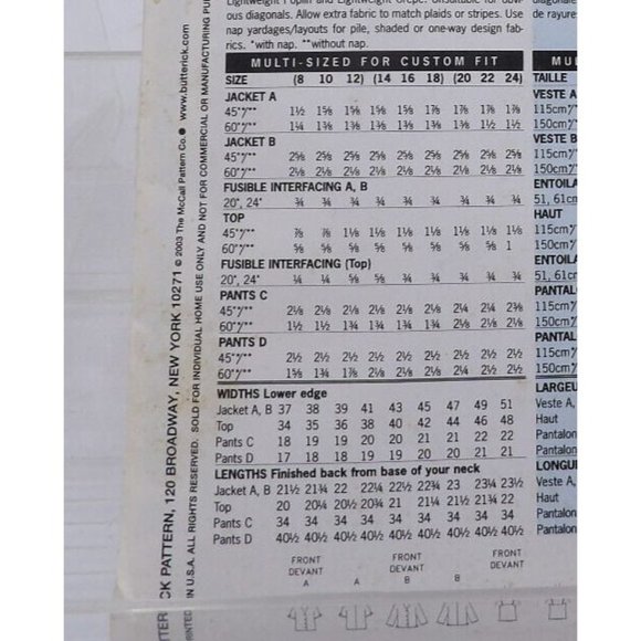 Butterick See & Sew # 3886 Jacket Top Pants ©2003 Uncut Sizes 20-22-24 - Picture 3 of 3